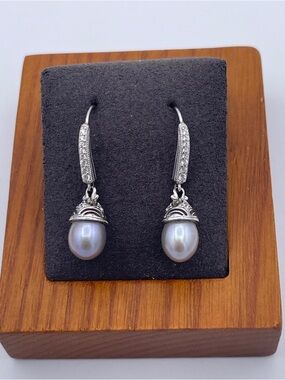 Tacori IV Freshwater Pearl Drop Earrings 925 Sterling Silver CZ Dangle Designer